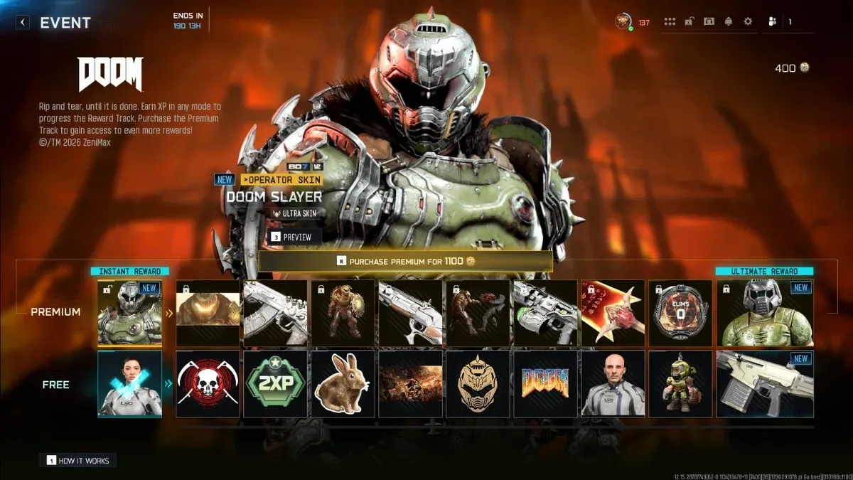 DOOM Event Pass rewards in BO7 and Warzone
