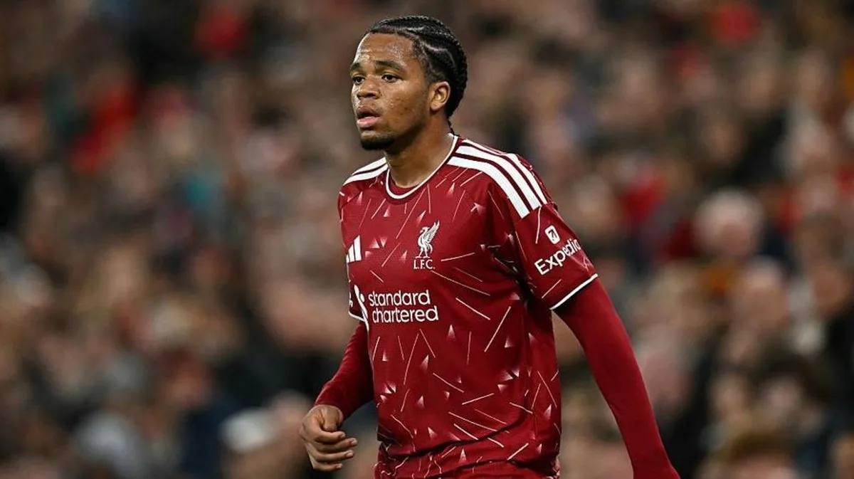 Rio Ngumoha looks on during Liverpool's 3-1 Carabao Cup victory over Tottenham Hotspur at Anfield
