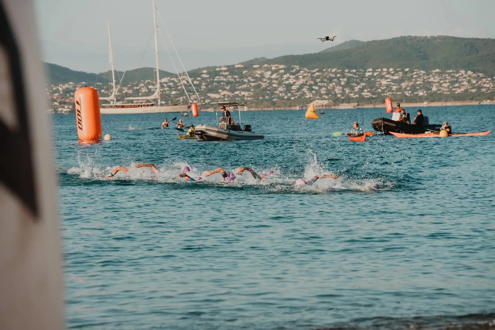 Th swim leg of the T100 Ekoï French Riviera race