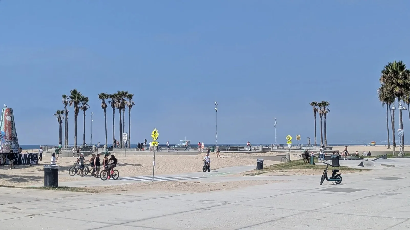 Venice Beach skate park sits alongside the beach.