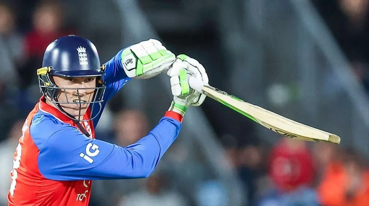 Tom Banton plays a drive while batting for England