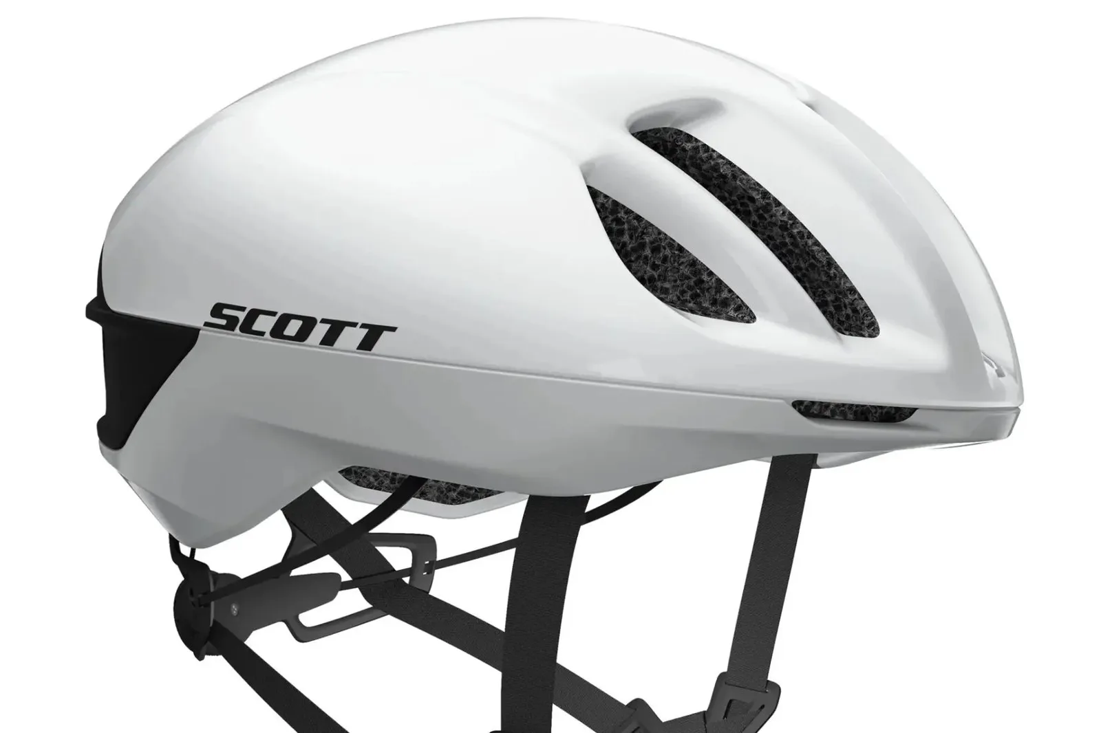 Side-on shot of white Scott Cadence Plus helmet