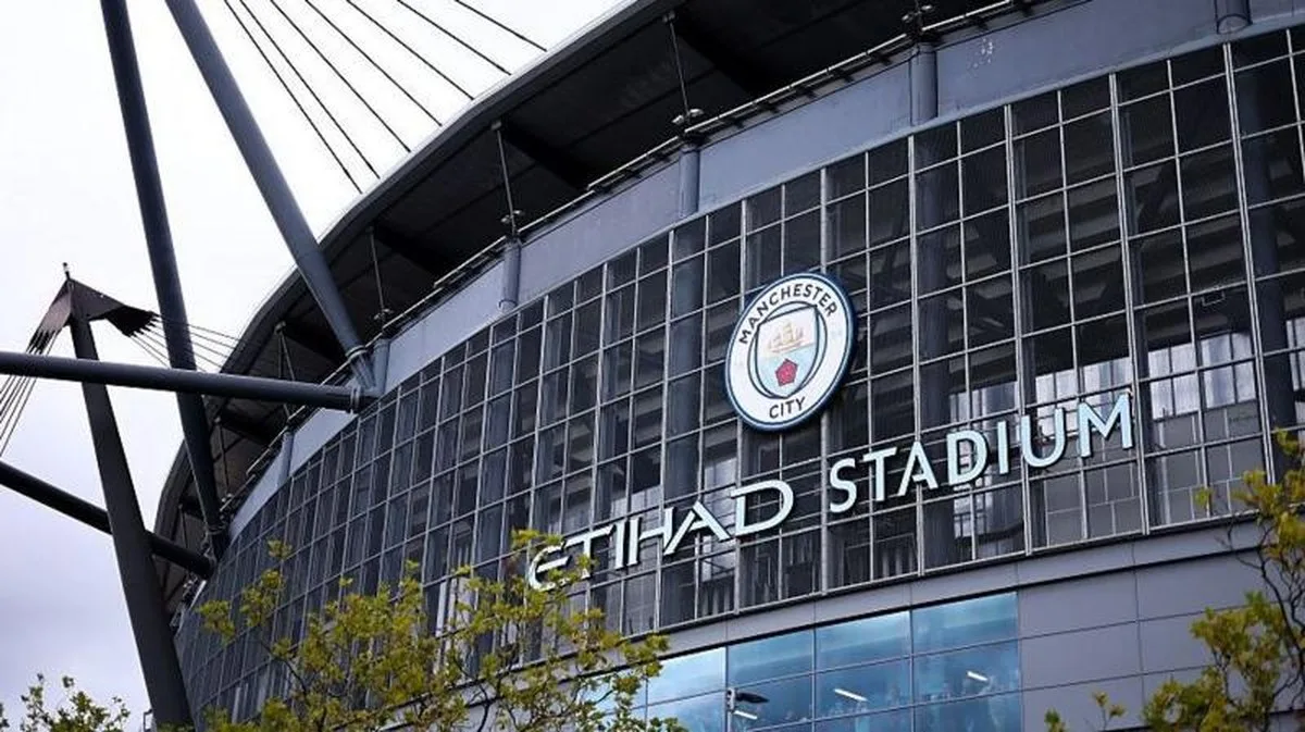 A general exterior view of Etihad Stadium, home stadium of Manchester City