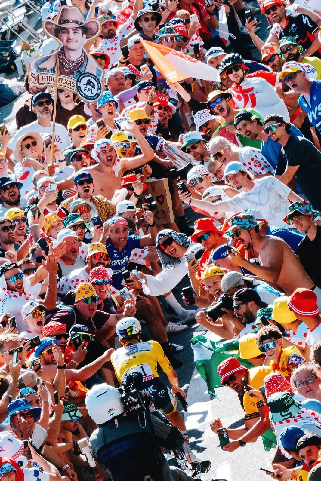 Tadej Pogacar setting the Alpe d'hued record on stage 19 of the Tour de France