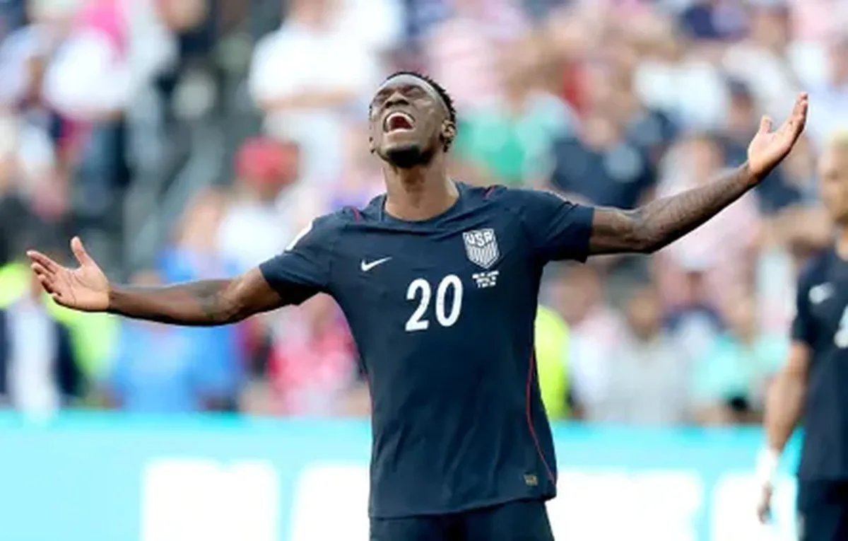 Folarin Balogun shows his frustration during the USA’s defeat by Belgium