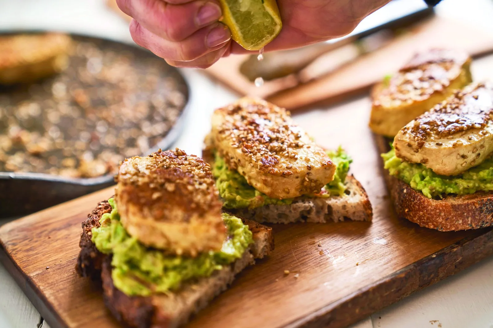 sesame crusted tofu on avo toast