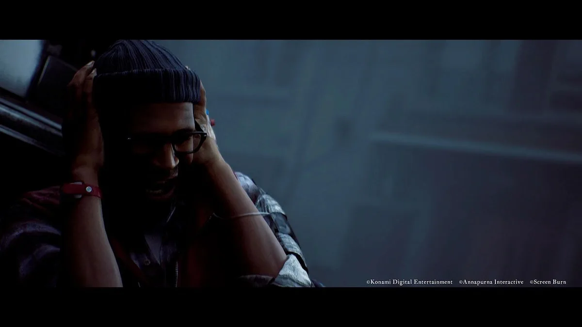 Simon holding his head and screaming in Silent Hill Townfall