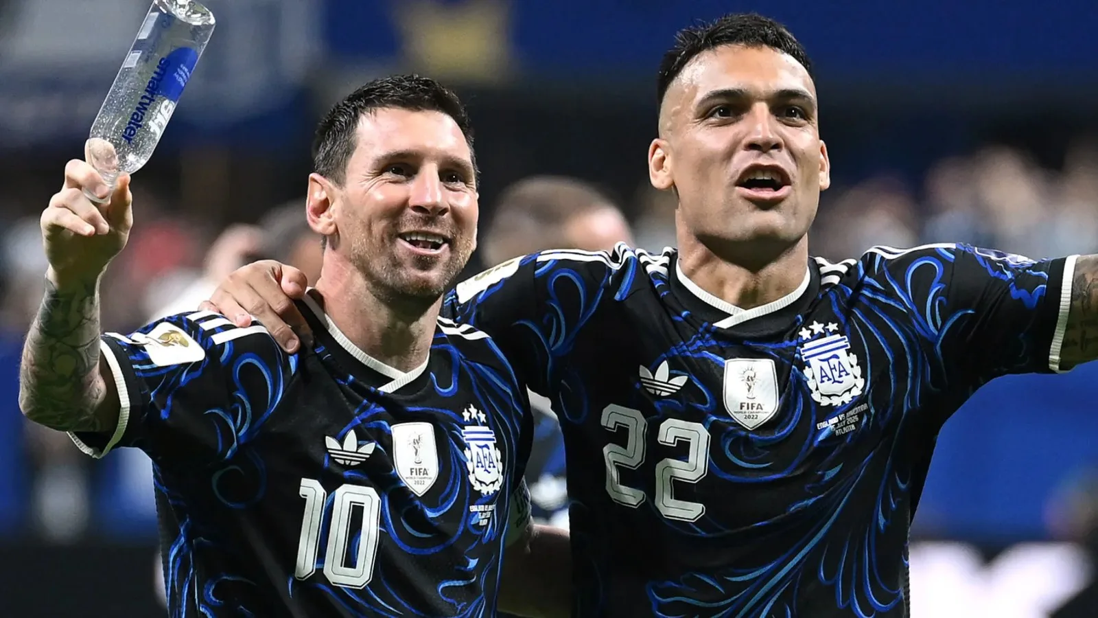 Lionel Messi and Lautaro Martinez of Argentina.