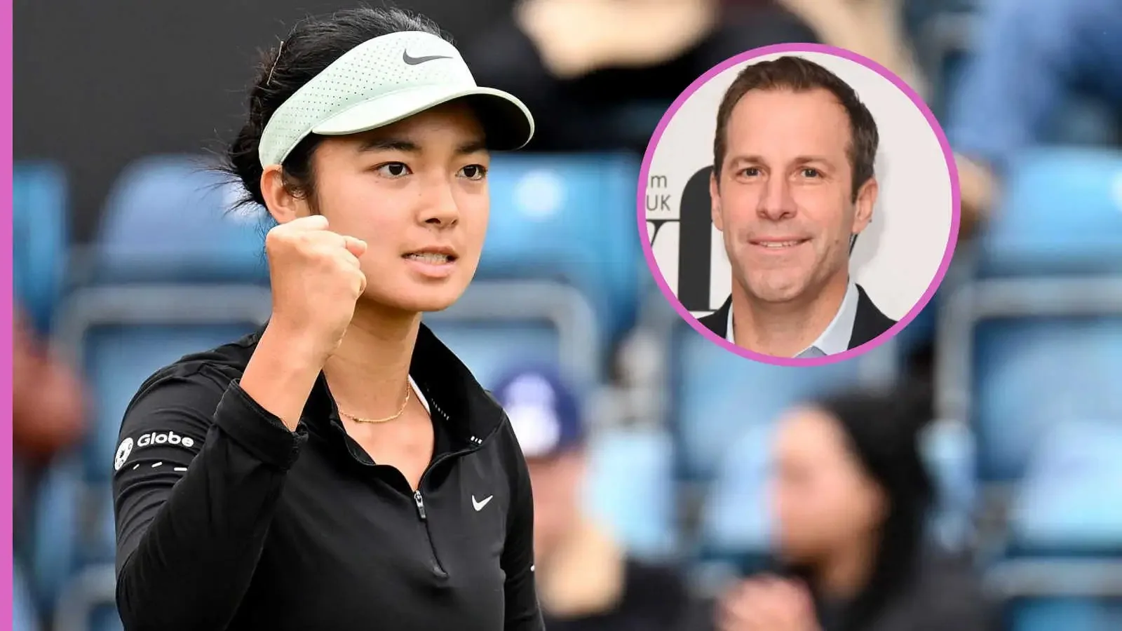 Pictured: Alex Eala with inset of Greg Rusedski