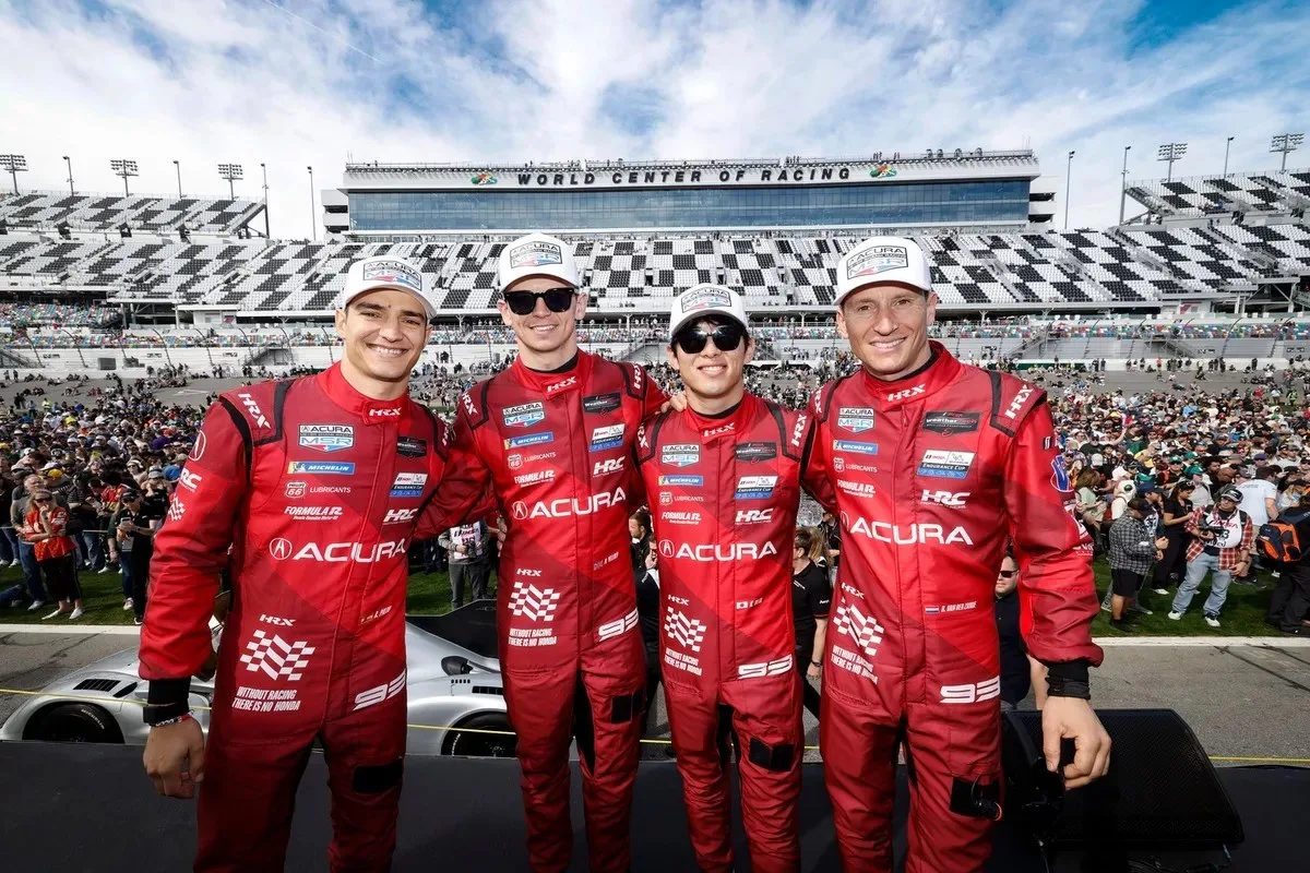 #93 Acura Meyer Shank Racing w/Curb Agajanian Acura ARX-06: (left to right) Alex Palou, Nick Yelloly, Kaku Ohta, Renger van der Zande