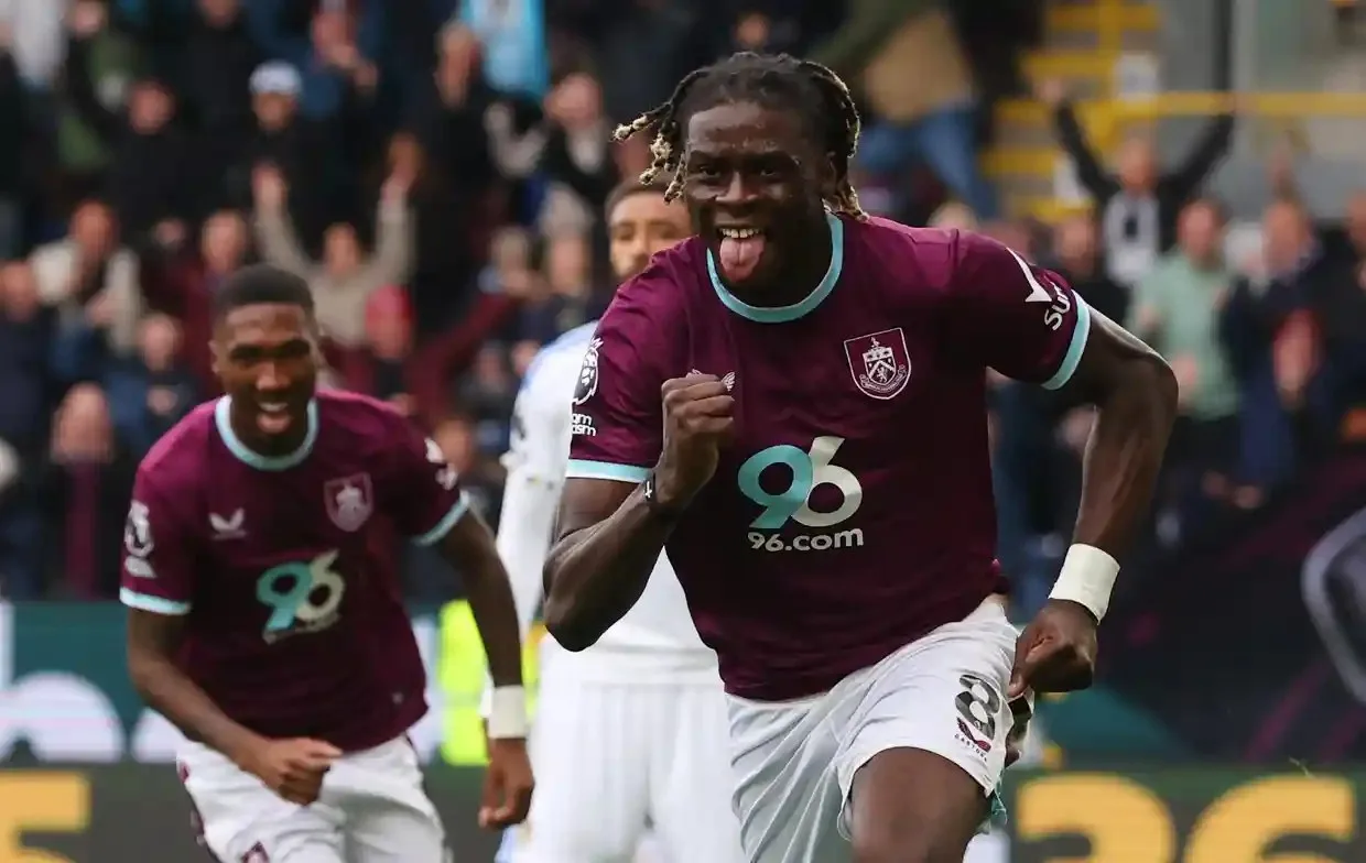Lesley Ugochukwu celebrates scoring in Burnley’s October 2025 win at home against Leeds