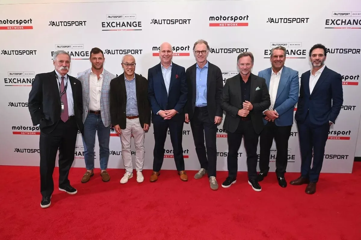 Chase Carey, Ben Fund, Derek Chang, Jonathan Gibson, Werner Brell, Christian Horner, Mark Reuss and Jimmie Johnson