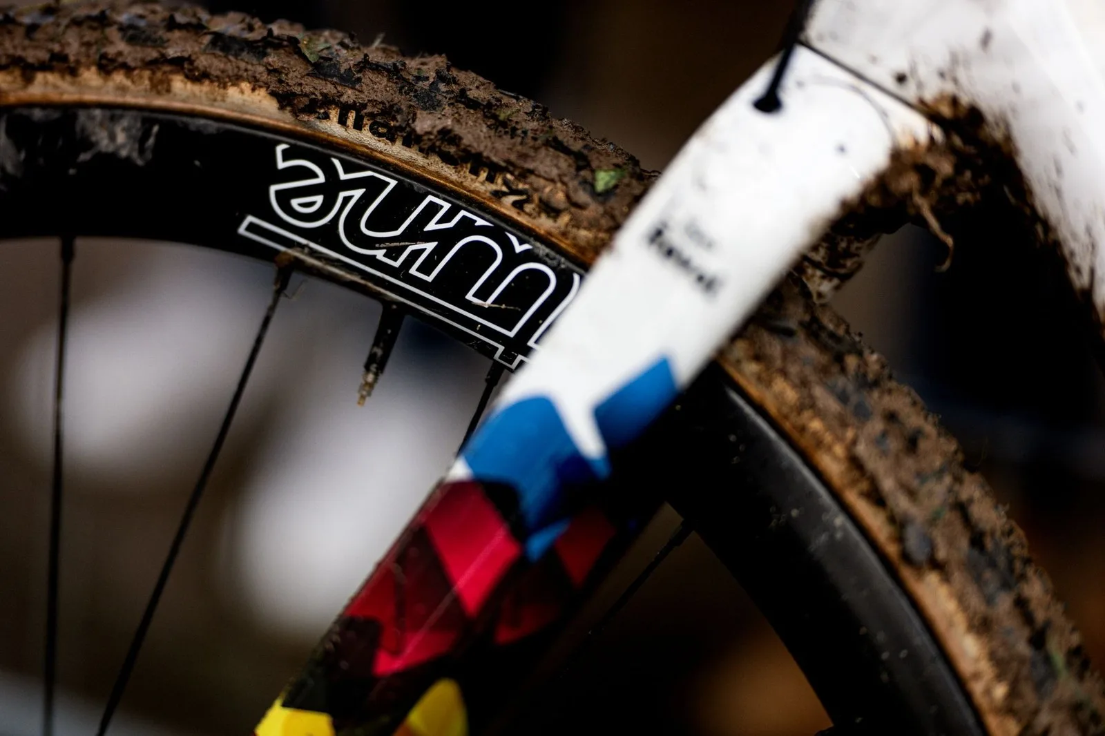 A muddy cyclocross tyre