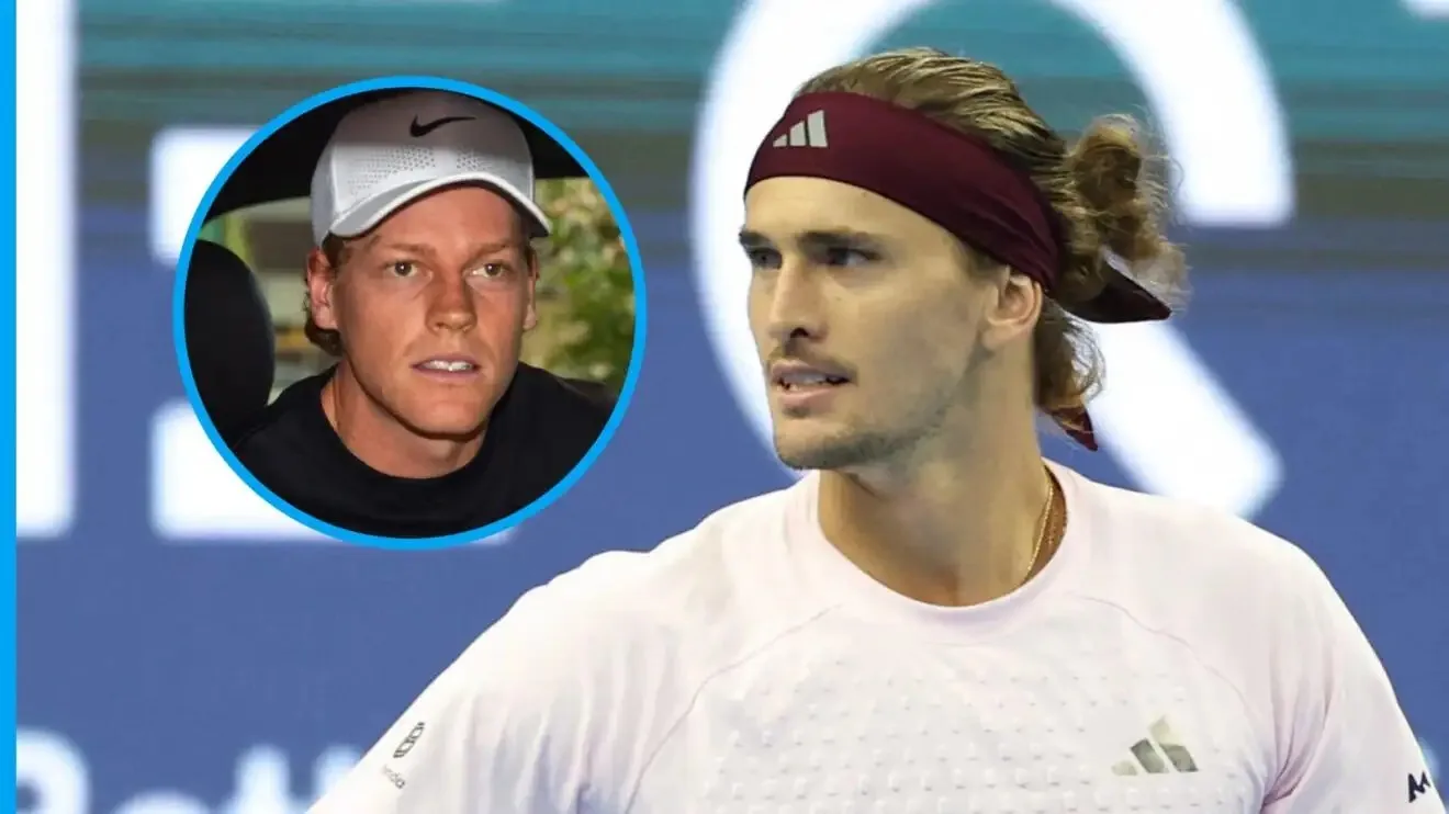 Pictured: Jannik Sinner (inset), next to a fist-pumping Alexander Zverev