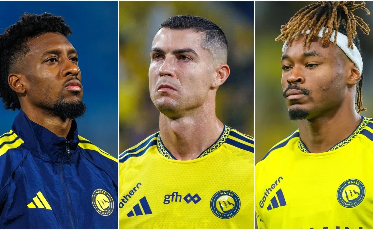 Kingsley Coman (left), Cristiano Ronaldo (center), and Mohamed Simakan (right)