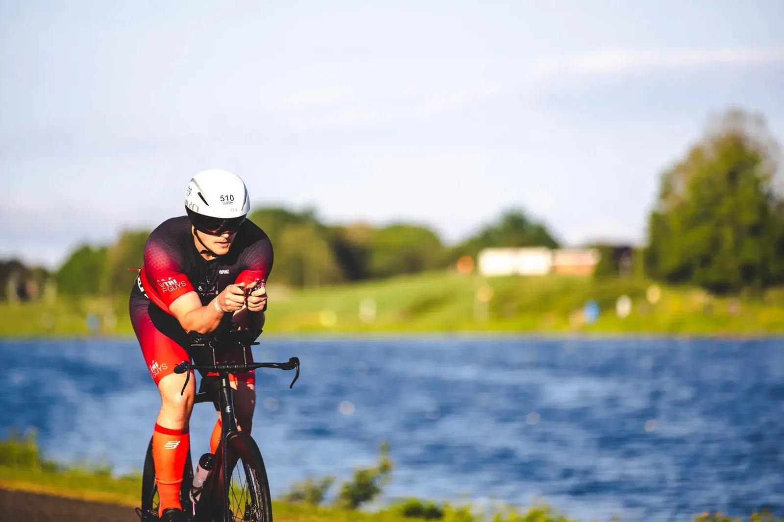 Man during the bike leg of his Ironman-distance triathlon 