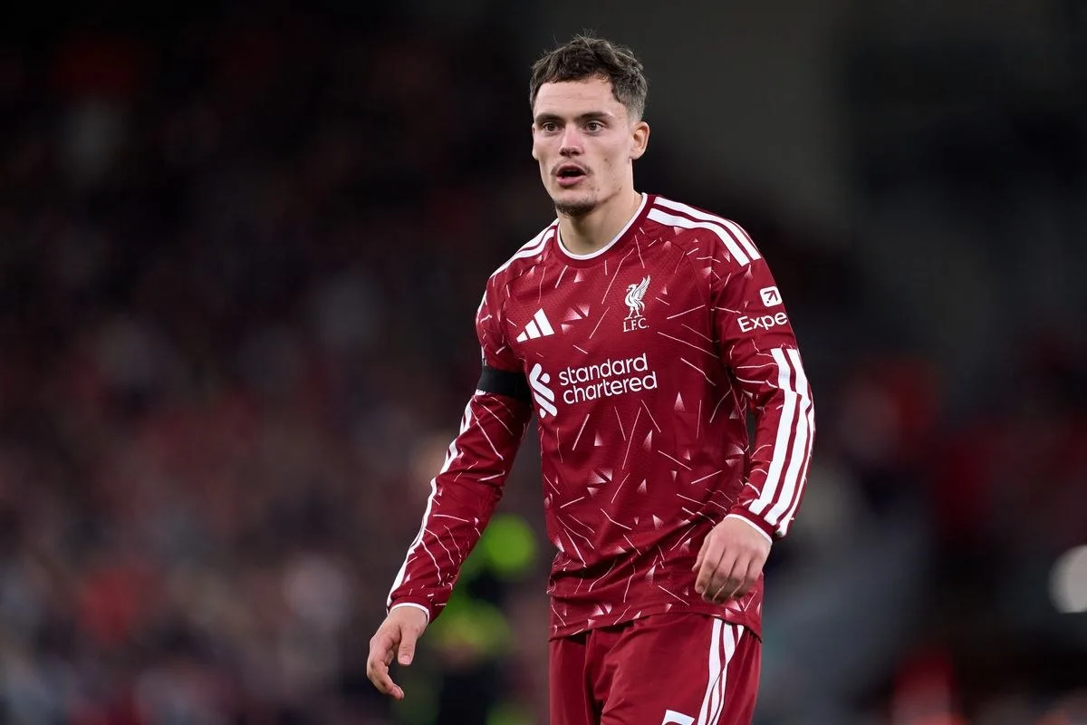 Liverpool midfielder Florian Wirtz stood on the pitch.