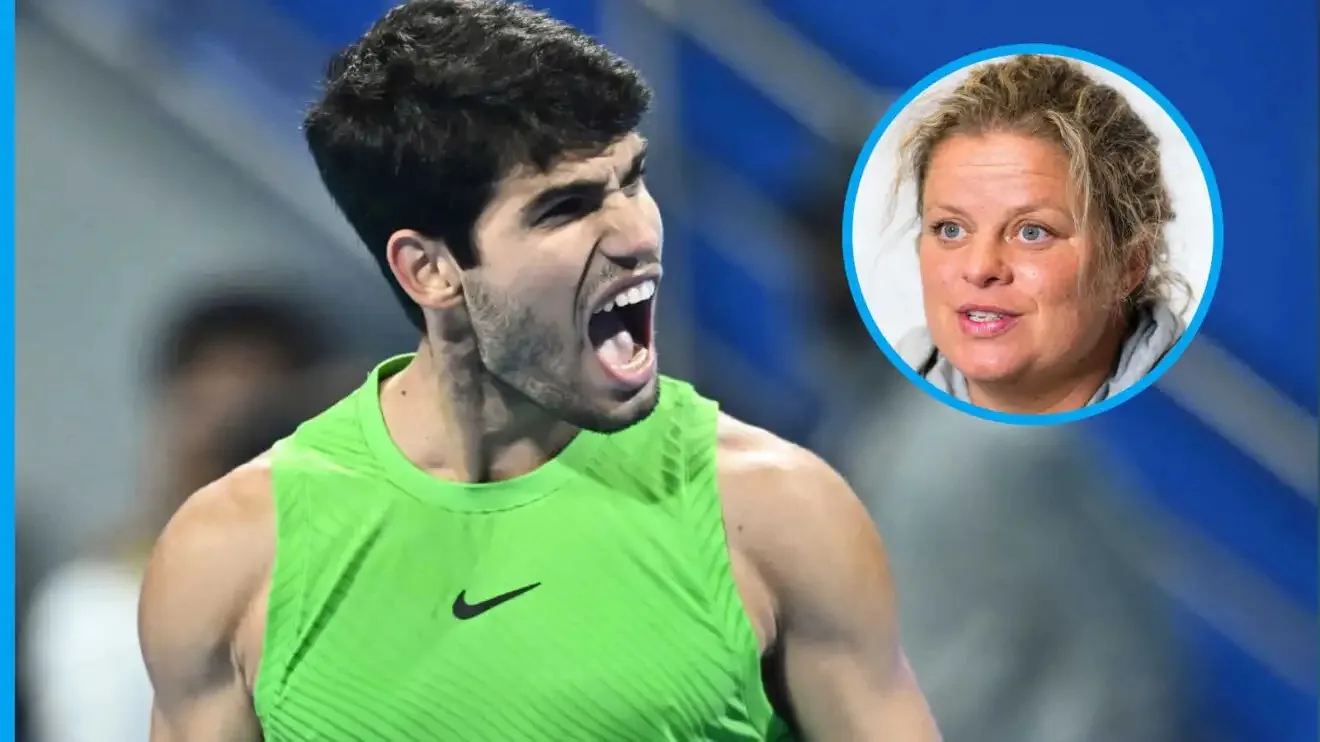 Pictured: Carlos Alcaraz with inset of Kim Clijsters
